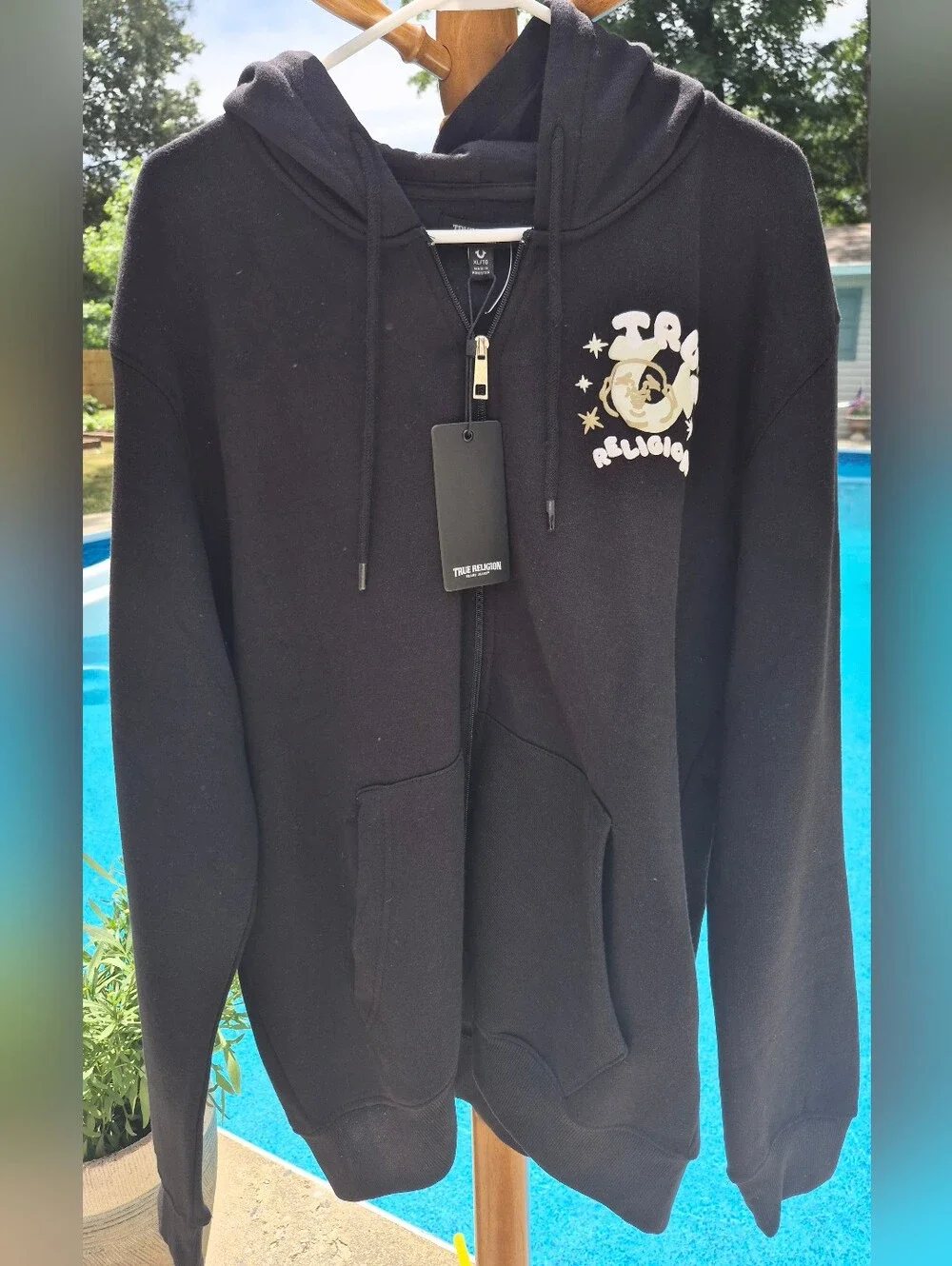 New NWT True Religion Black Metallic Buddha Star Full Zip Hoodie Mens Sz X-Large